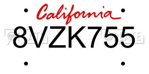 8VZK755 California License Plate