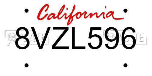8VZL596 California License Plate