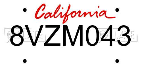 8VZM043 California License Plate