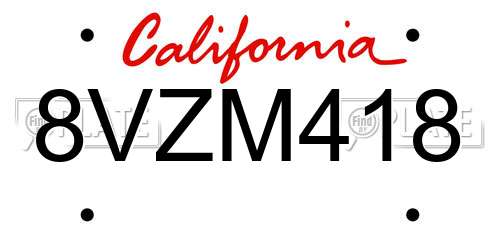 8VZM418 California License Plate