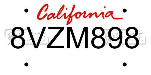 8VZM898 California License Plate