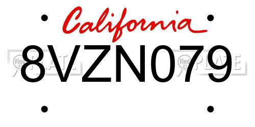 8VZN079 California License Plate