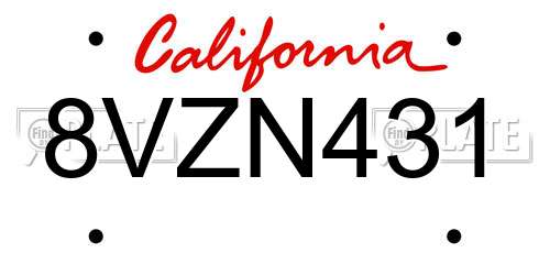 8VZN431 California License Plate