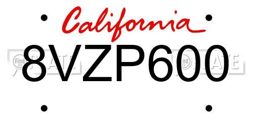 8VZP600 California License Plate