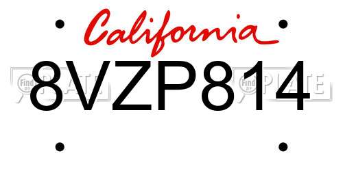 8VZP814 California License Plate