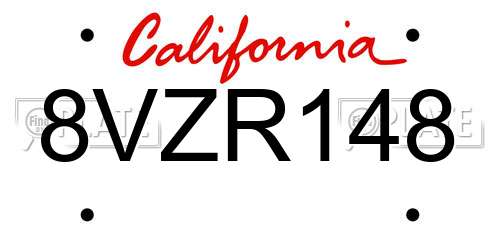 8VZR148 California License Plate