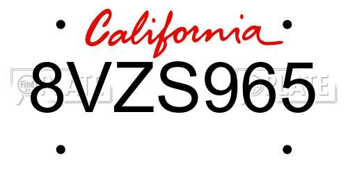 8VZS965 California License Plate