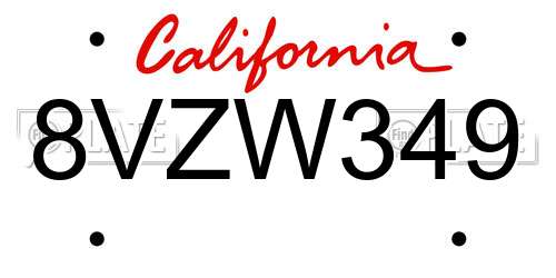 8VZW349 California License Plate