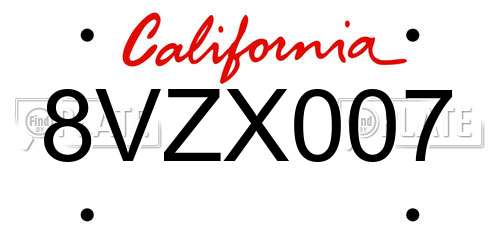 8VZX007 California License Plate