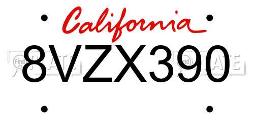 8VZX390 California License Plate