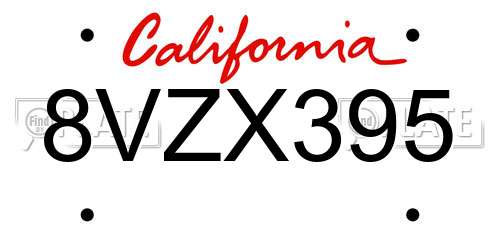 8VZX395 California License Plate
