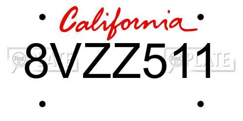 8VZZ511 California License Plate