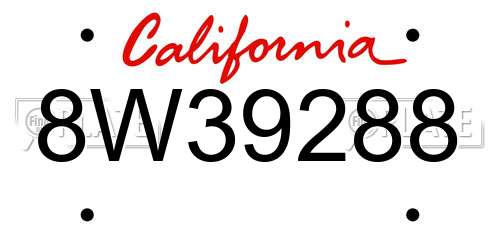 8W39288 California License Plate
