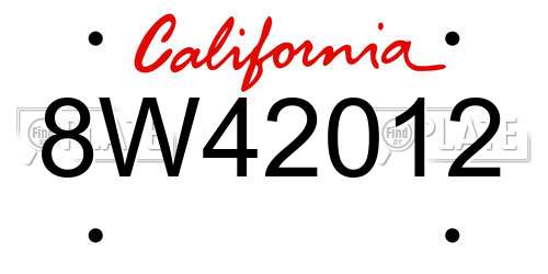8W42012 California License Plate