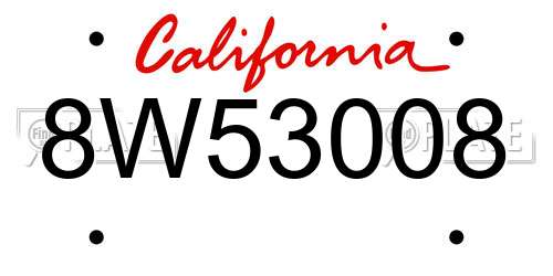 8W53008 California License Plate