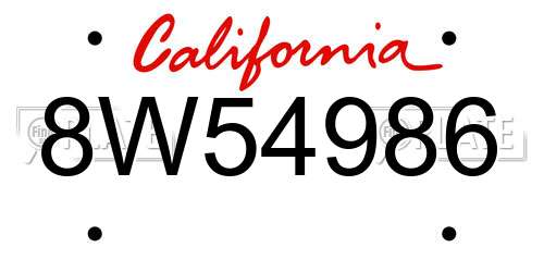 8W54986 California License Plate