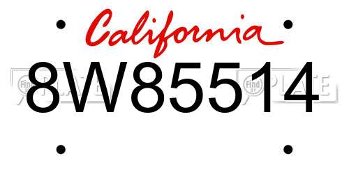 8W85514 California License Plate