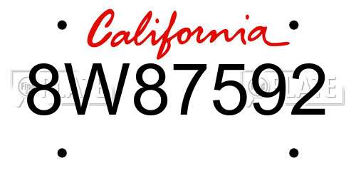 8W87592 California License Plate