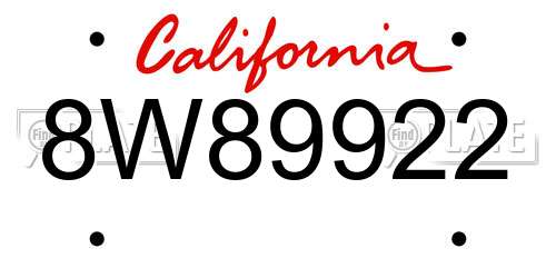 8W89922 California License Plate