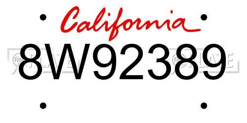 8W92389 California License Plate