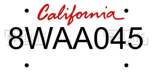 8WAA045 California License Plate