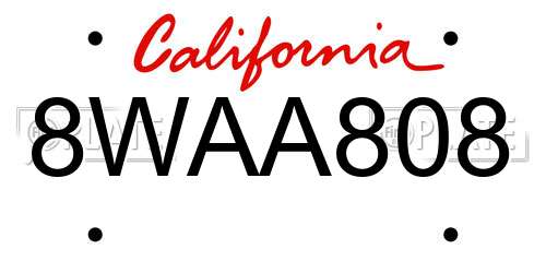 8WAA808 California License Plate
