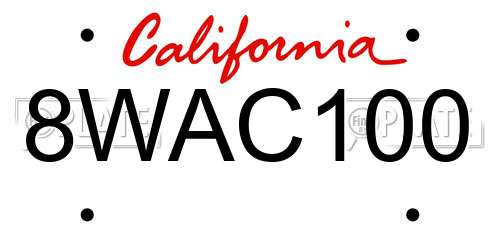 8WAC100 California License Plate