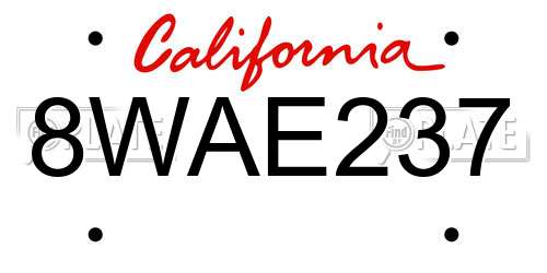 8WAE237 California License Plate