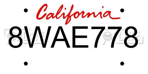 8WAE778 California License Plate