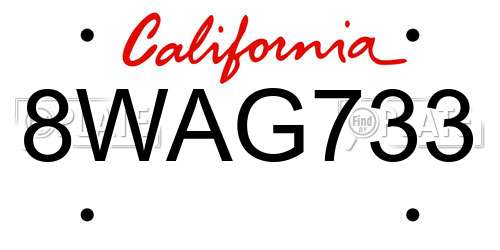 8WAG733 California License Plate