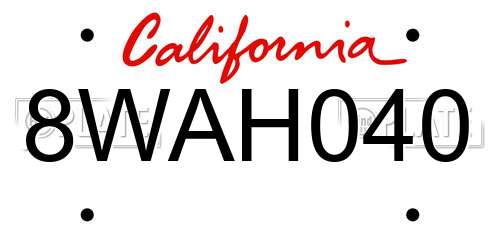 8WAH040 California License Plate