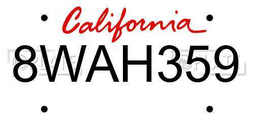 8WAH359 California License Plate