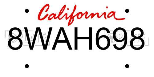 8WAH698 California License Plate