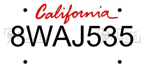 8WAJ535 California License Plate