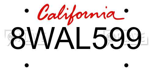 8WAL599 California License Plate
