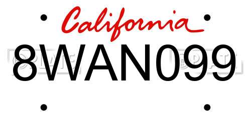 8WAN099 California License Plate
