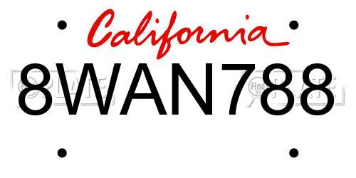 8WAN788 California License Plate