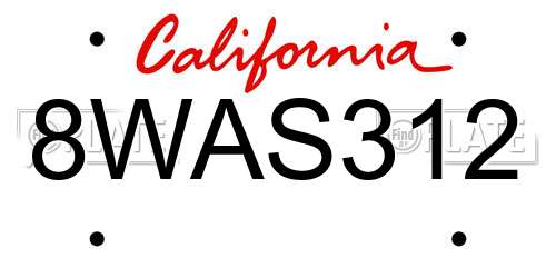8WAS312 California License Plate