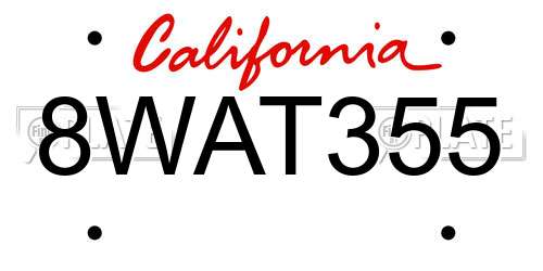 8WAT355 California License Plate