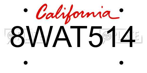 8WAT514 California License Plate