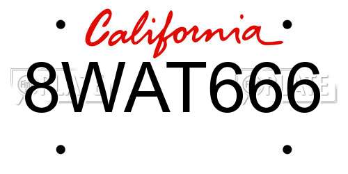 8WAT666 California License Plate