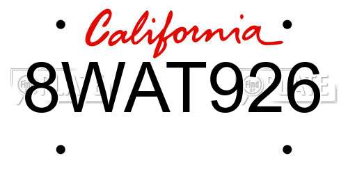 8WAT926 California License Plate