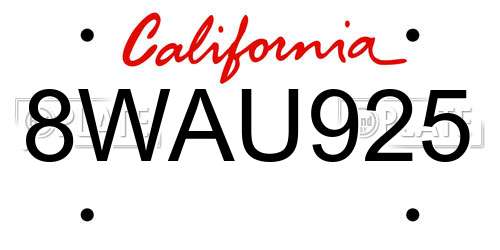 8WAU925 California License Plate