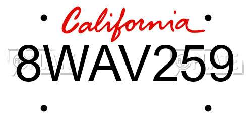 8WAV259 California License Plate