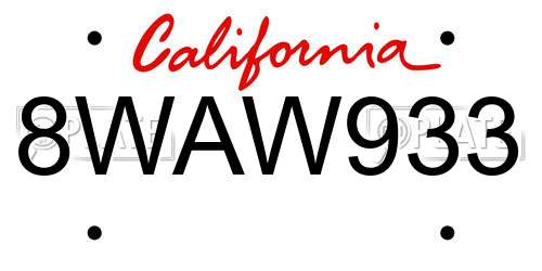 8WAW933 California License Plate