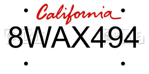 8WAX494 California License Plate