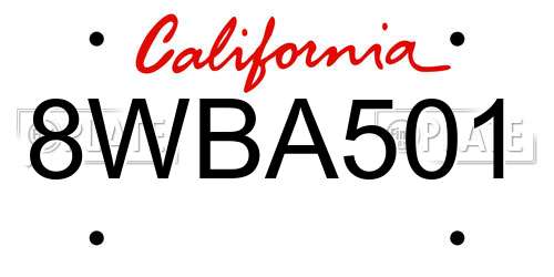 8WBA501 California License Plate