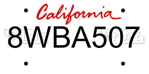 8WBA507 California License Plate