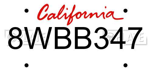 8WBB347 California License Plate