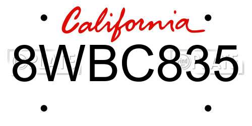 8WBC835 California License Plate